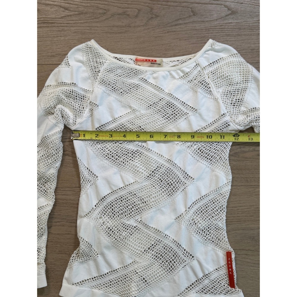 Prada Sport White Mesh Zigzag Knit Long Sleeve Top Linea Rossa Made in Italy - Picture 8 of 9
